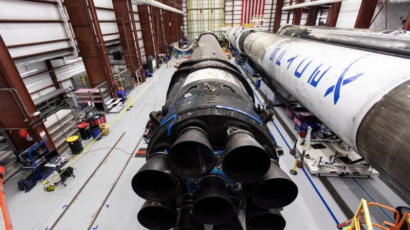 SpaceX's Falcon 9 rocket in a hangar at Cape Canaveral.